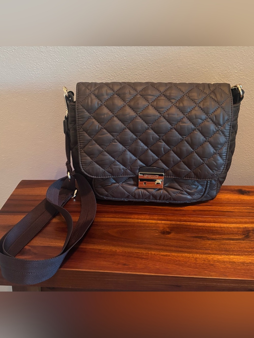 MZ Wallace Medium Crosby Lock Quilted Crossbody Shoulder Bag With 3 Straps- Gray